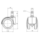 Disegno tecnico delle Rotelle per Sedia 5x ROLO LUX 10mm/50mm con un diametro di 50 mm di hjh OFFICE