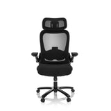 Sedia girevole XXL INSTRUCTOR SW I PRO nera con schienale in rete, poggiatesta e base a cinque ruote di hjh OFFICE – vista a 360° (vista frontale 0°)