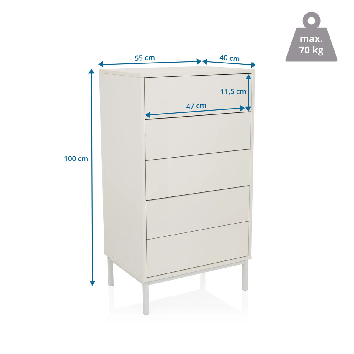 Disegno tecnico della Cassettiera BJORDAL con un'altezza di 100 cm e una larghezza di 55 cm di hjh LIVING