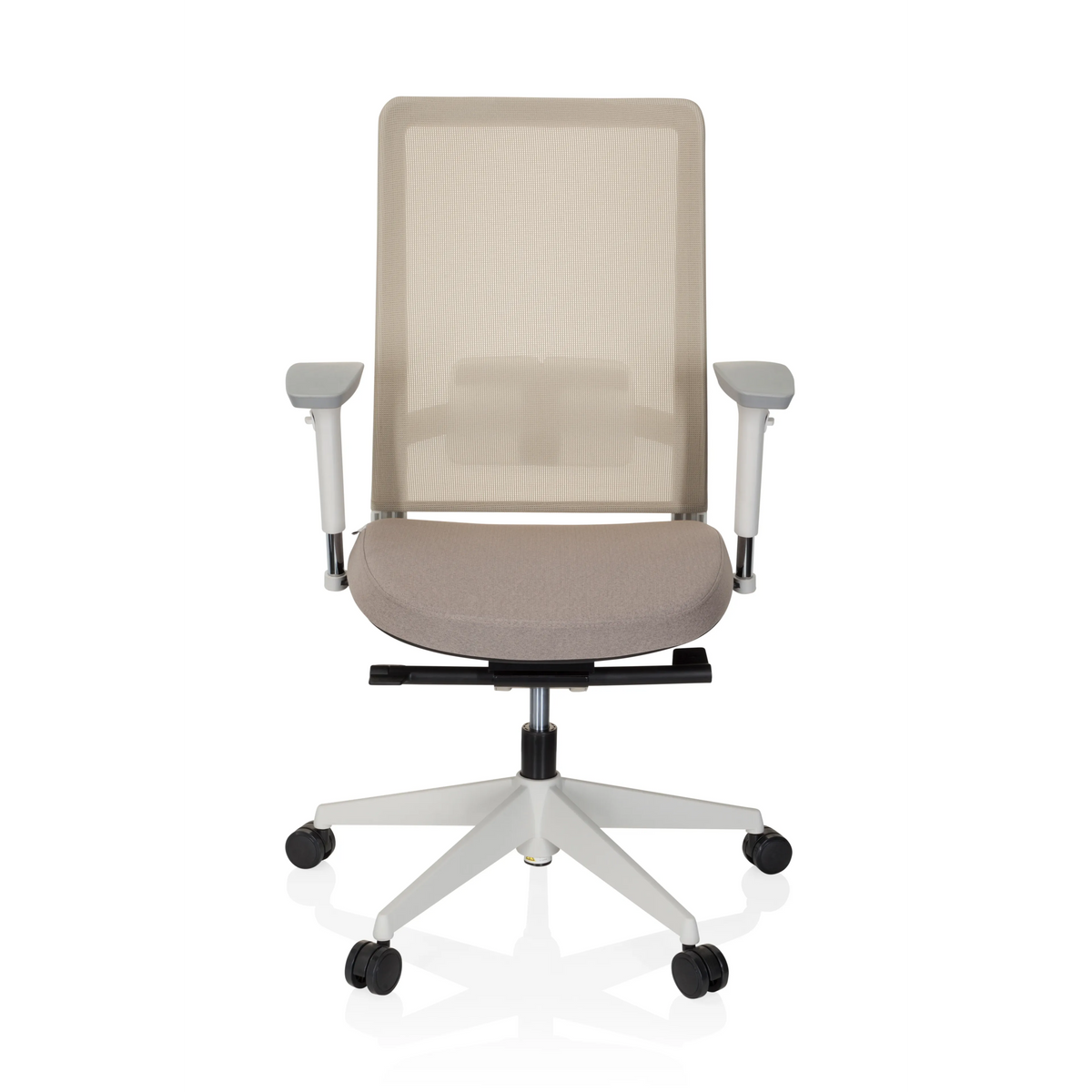 Beiger Profi-Bürostuhl PURE WHITE mit Netzrücken und Fußkreuz mit fünf Rollen von hjh OFFICE – 360-Grad-Ansicht (Frontansicht 0°)
