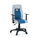 Sedia girevole per bambini KIDDY EXTRA grigio-blu con braccioli e base a cinque ruote di hjh OFFICE – vista a 360° (vista frontale 20°)