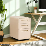 Beiger Rollcontainer COLOR PLUS I aus Metall mit drei Schubladen und Rollen von hjh OFFICE (KI-generiertes Bild)