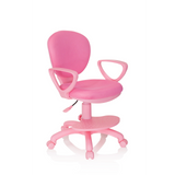 Sedia girevole per bambini KID COLOUR rosa con braccioli e base a cinque ruote di hjh OFFICE – vista a 360° (vista frontale a tre quarti 40°)