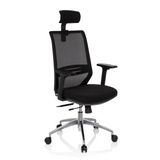 Sedia da ufficio professionale PROFONDO PRO nera con schienale in rete, poggiatesta e base a cinque ruote di hjh OFFICE – vista a 360° (vista frontale a tre quarti 40°)