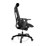 High-end Sedia da ufficio GENIDIA BLACK nera con rivestimento in tessuto e base a cinque ruote di hjh OFFICE – vista a 360° (profilo laterale 100°)