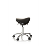 Sgabello a sella ORTHO SIT nero con crociera per i piedi e cinque ruote di hjh OFFICE – vista a 360° (profilo laterale 80°)