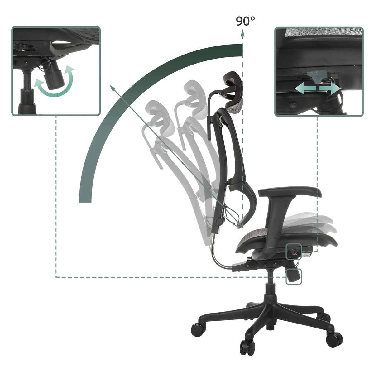 Regolazione dell'inclinazione dello schienale fino a 90 gradi della poltrona di lusso ERGOHUMAN SLIM ECO M GEN2 di hjh OFFICE