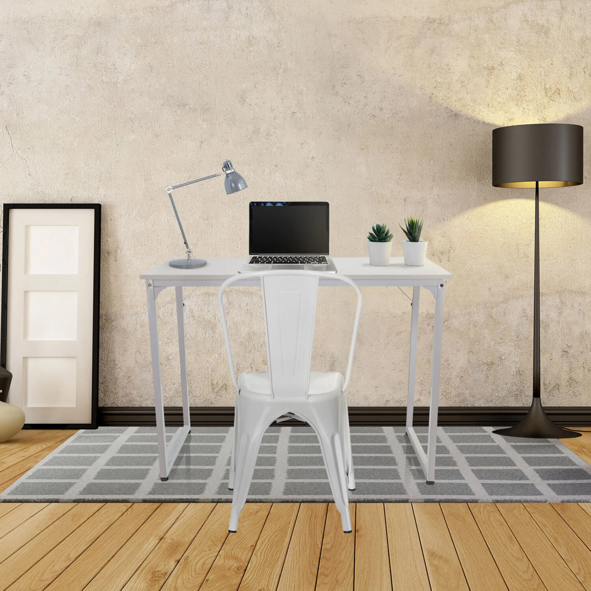 Scrivania WORKSPACE I bianca di 100 × 50 cm con una sedia coordinata di hjh OFFICE