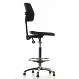 Sedia da banco TOP WORK 11 nera con poggiapiedi e base a cinque razze di hjh OFFICE – vista a 360° (profilo laterale 100°)