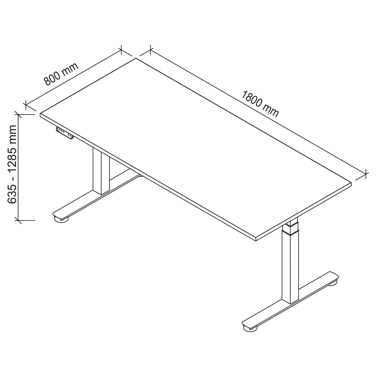 Disegno tecnico della scrivania XDSM 19 G di 180 × 80 cm di hjh OFFICE PRO