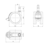 Disegno tecnico delle Rotelle per Sedia 5x ROLO STOP 11mm/65mm con un diametro di 65 mm di hjh OFFICE