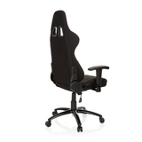 Sedia da gaming nera GAME FORCE con poggiatesta, braccioli e base a cinque ruote di hjh OFFICE – vista a 360° (vista posteriore a tre quarti 120°)