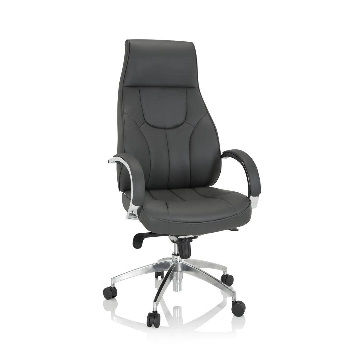 Poltrona professionale ELEGANCE I grigia con braccioli e base lucida a cinque ruote di hjh OFFICE – vista a 360° (vista frontale 20°)