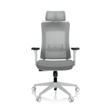 Sedia da ufficio professionale COMFIO WMH grigia con schienale in rete, poggiatesta e base a cinque ruote di hjh OFFICE – vista a 360° (vista frontale 0°)