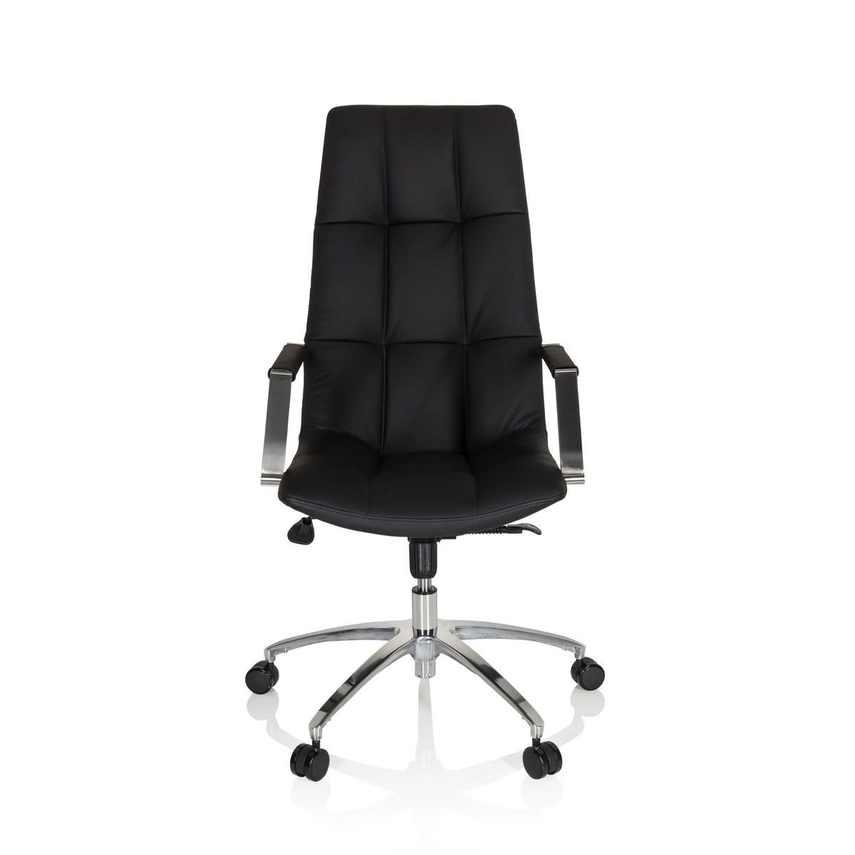Poltrona Home Office SARANTO PRO in pelle nera con base lucida a cinque ruote di hjh OFFICE – vista a 360° (vista frontale 0°)