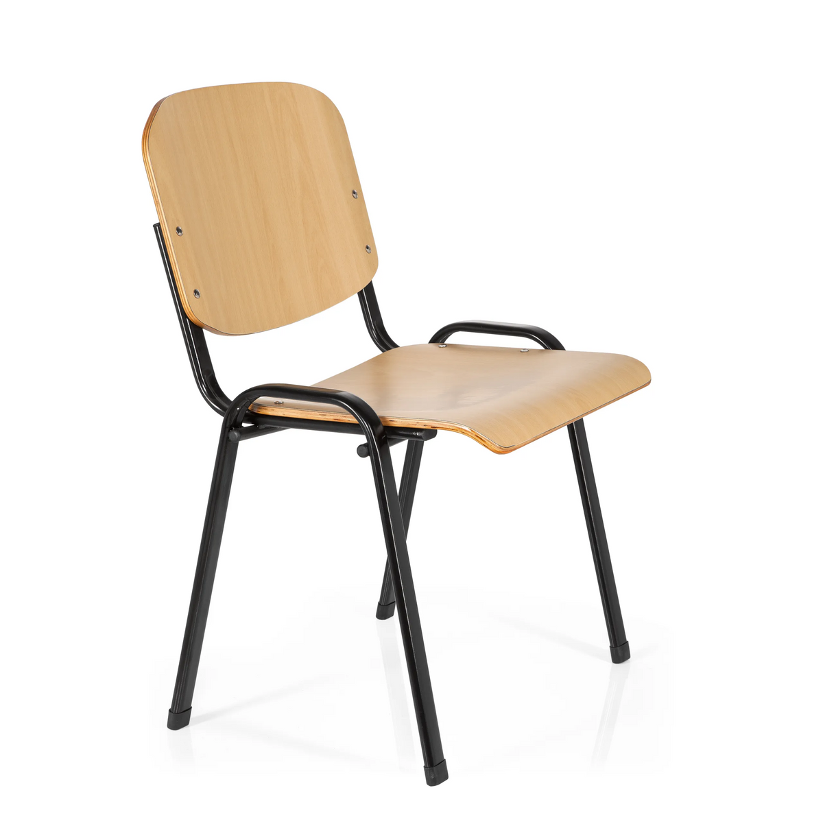 Sedia a quattro gambe XT 600 SW H con seduta e schienale in faggio e struttura nera di hjh OFFICE – vista a 360° (vista frontale a tre quarti 60°)