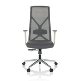 Grauer Profi-Bürostuhl AZURRO WHITE mit Netzrücken und Fußkreuz mit fünf Rollen von hjh OFFICE – 360-Grad-Ansicht (Frontansicht 0°)