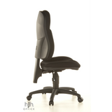 Sedia Home Office WELLPOINT 10 nera con base a stella e cinque rotelle di Topstar – vista a 360° (profilo laterale 100°)