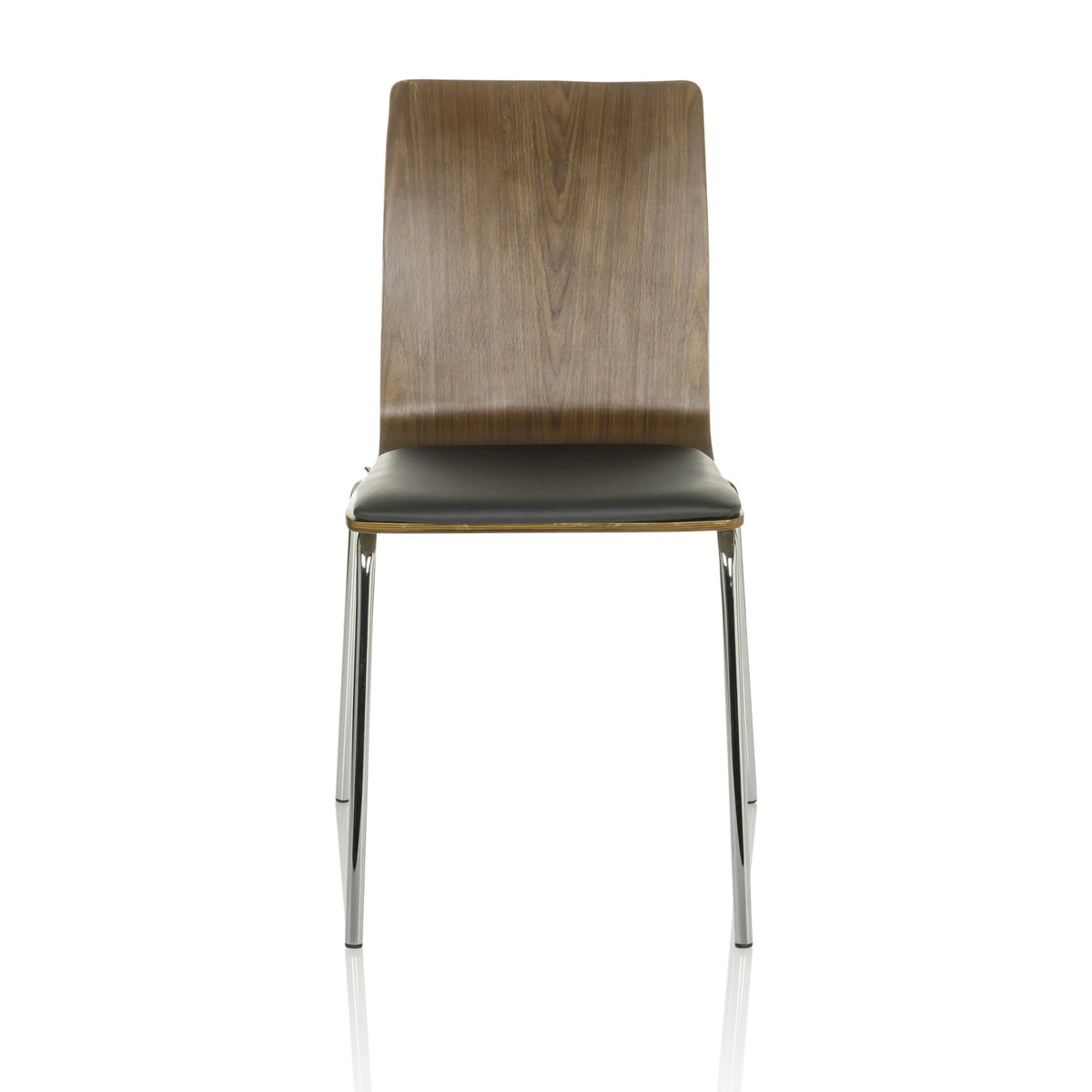 Sedia visitatore nera PERIA con schienale in legno marrone e gambe cromate di hjh OFFICE – vista a 360° (vista frontale 0°)