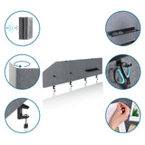 Divisori per scrivania grigi FLEXMIUT T TOP con accessori come ripiano, supporto e funzione di bacheca di hjh OFFICE