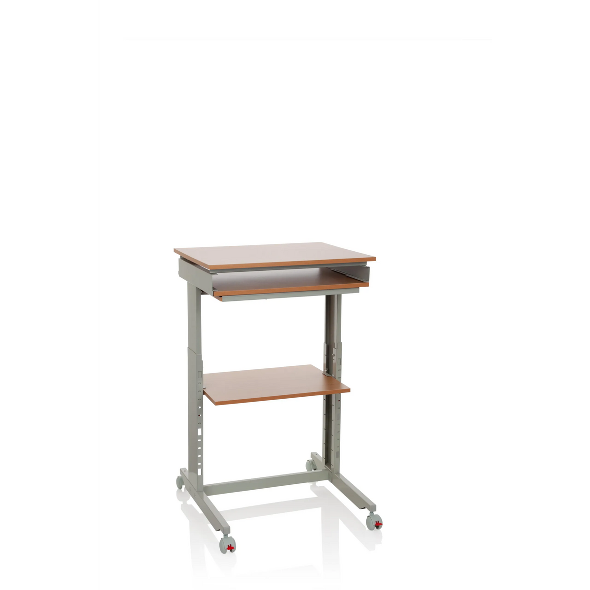 Scrivania in piedi WORKSTATION grigia in faggio con superficie d'appoggio e quattro ruote di hjh OFFICE – vista a 360° (vista frontale 20°)