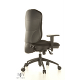 Sedia da ufficio professionale WELLPOINT 30 K2 nera con braccioli e base a cinque ruote di Topstar – vista a 360° (vista posteriore a tre quarti 120°)