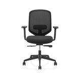 Sedia da ufficio professionale Delvia nera con schienale in rete e base a cinque ruote di hjh OFFICE – vista a 360° (vista frontale 0°)