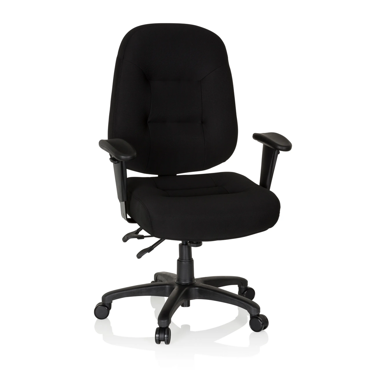 Sedia da ufficio professionale ZENIT XXL nera con braccioli e base a cinque ruote di hjh OFFICE – vista a 360° (vista frontale 20°)