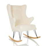 Poltrona Lounge bianca MAPOON come sedia a dondolo con pattini in legno e metallo di hjh LIVING – vista a 360° (vista frontale a tre quarti 30°)