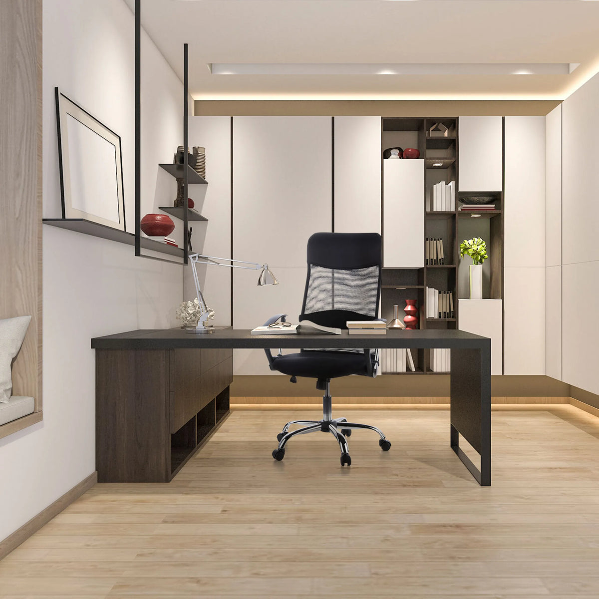 Poltrona Home Office ARIA HIGH in nero con schienale in rete e rotelle di hjh OFFICE