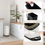 Cestino bianco CLEAN SLIM con secchiello interno nero, sacco per rifiuti e pedale di hjh OFFICE