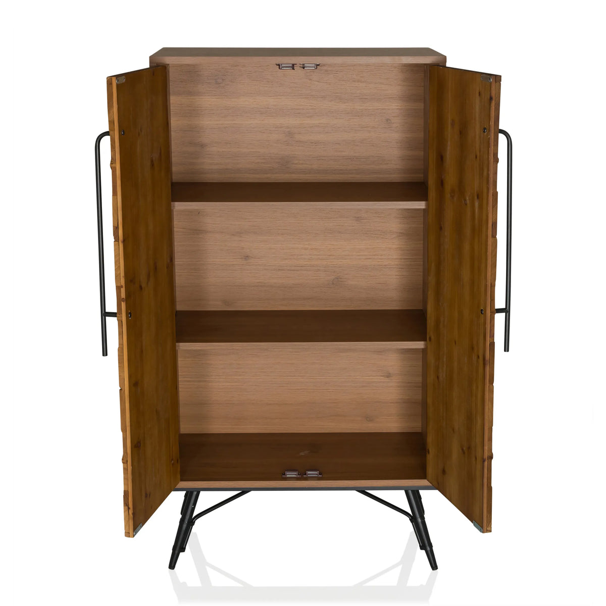 Vano aperto con due ripiani della Cassettiera SANTJAGO WOOD HIGH in aspetto legno marrone scuro di hjh LIVING