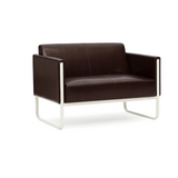 Sofà lounge marrone ARUBA a due posti con struttura in metallo argento di hjh OFFICE – vista a 360° (vista posteriore 180°)