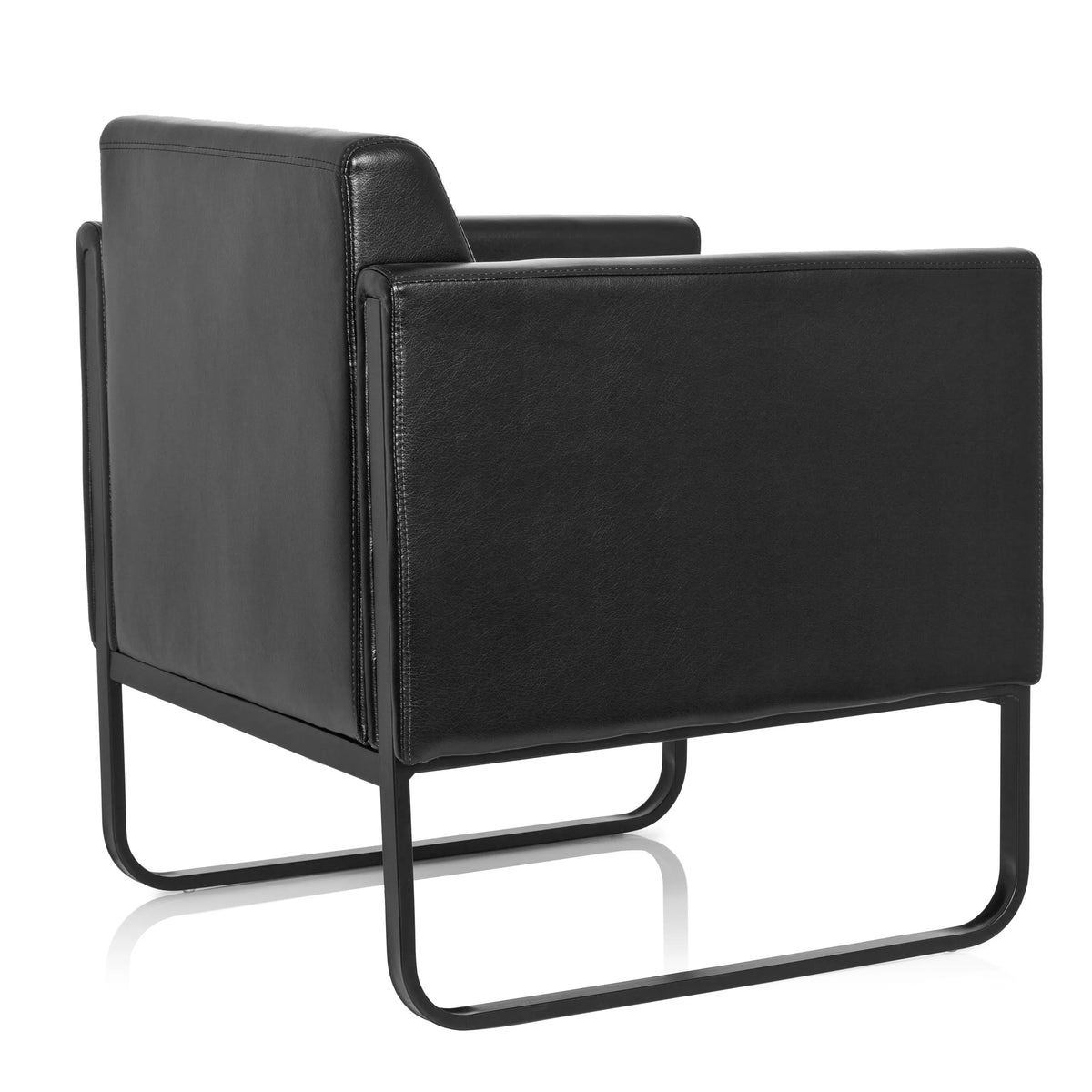 Poltrona imbottita nera BALI BLACK con braccioli e struttura di hjh OFFICE – vista a 360° (vista posteriore a tre quarti 120°)