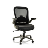 Sedia girevole XXL INSTRUCTOR T I nera con schienale in rete, seduta in pelle e base a cinque ruote di hjh OFFICE – vista a 360° (vista frontale 20°)