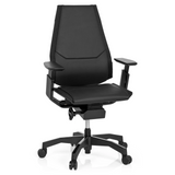 High-end Sedia da ufficio GENIDIA BLACK in pelle nera con braccioli e base a cinque ruote di hjh OFFICE – vista a 360° (vista frontale 20°)