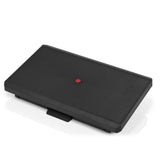 Poggiapiedi PIEDINO STRIPE PRO nero con superficie rigata e pulsante rosso di hjh OFFICE – vista a 360° (vista frontale 0°)