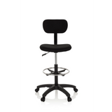 Sedia da banco TOP WORK 05 nera con poggiapiedi e base a cinque ruote di hjh OFFICE – vista a 360° (vista frontale 0°)