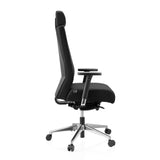 Sedia da ufficio professionale PRO-TEC XXL nera con rivestimento in tessuto, poggiatesta e base a cinque ruote di hjh OFFICE – vista a 360° (profilo laterale 90°)