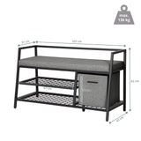 Disegno tecnico della Scarpiera Estha Loft con 107 × 62 cm e portata massima di 136 kg di hjh LIVING