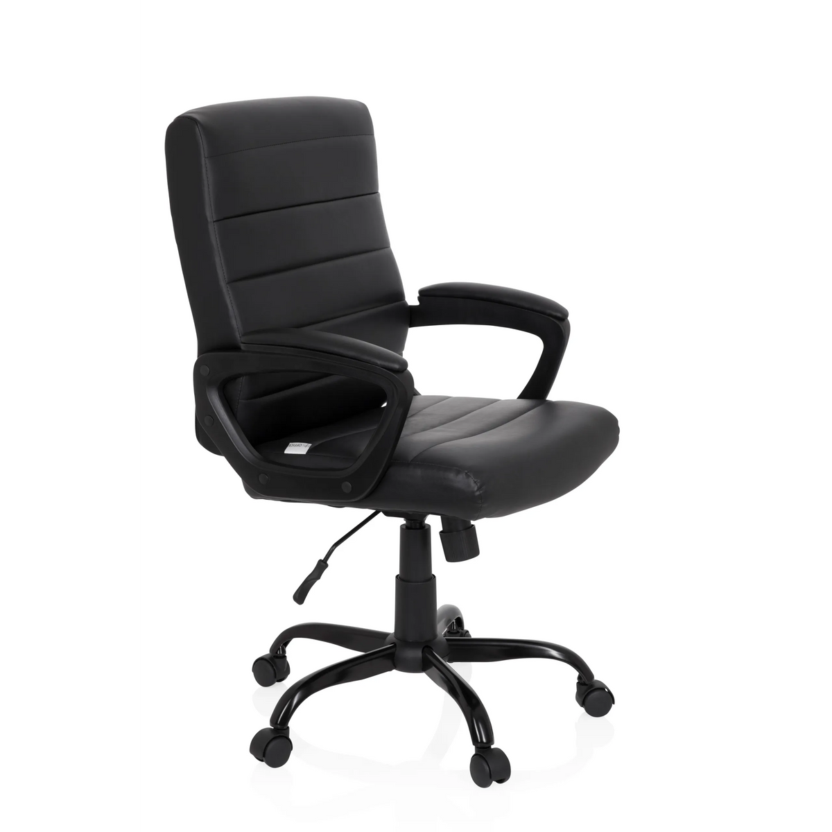 Poltrona Home Office ERGOSMOOTH BIG nera con imbottitura trapuntata e base a cinque ruote di hjh OFFICE – vista a 360° (vista frontale a tre quarti 60°)
