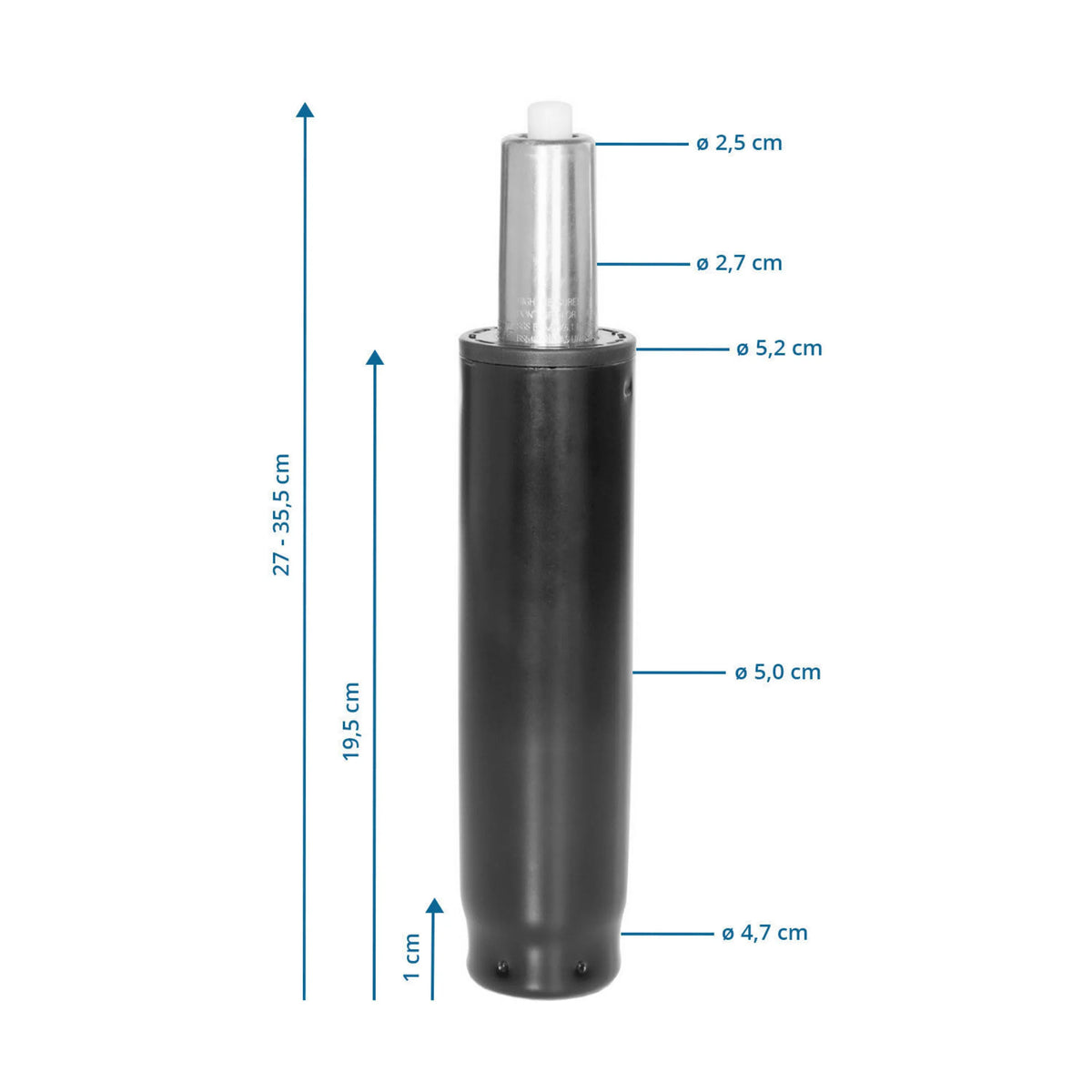 Disegno dimensionale della Molla a gas GF-M con un'altezza totale da 27 a 35,5 cm di hjh OFFICE