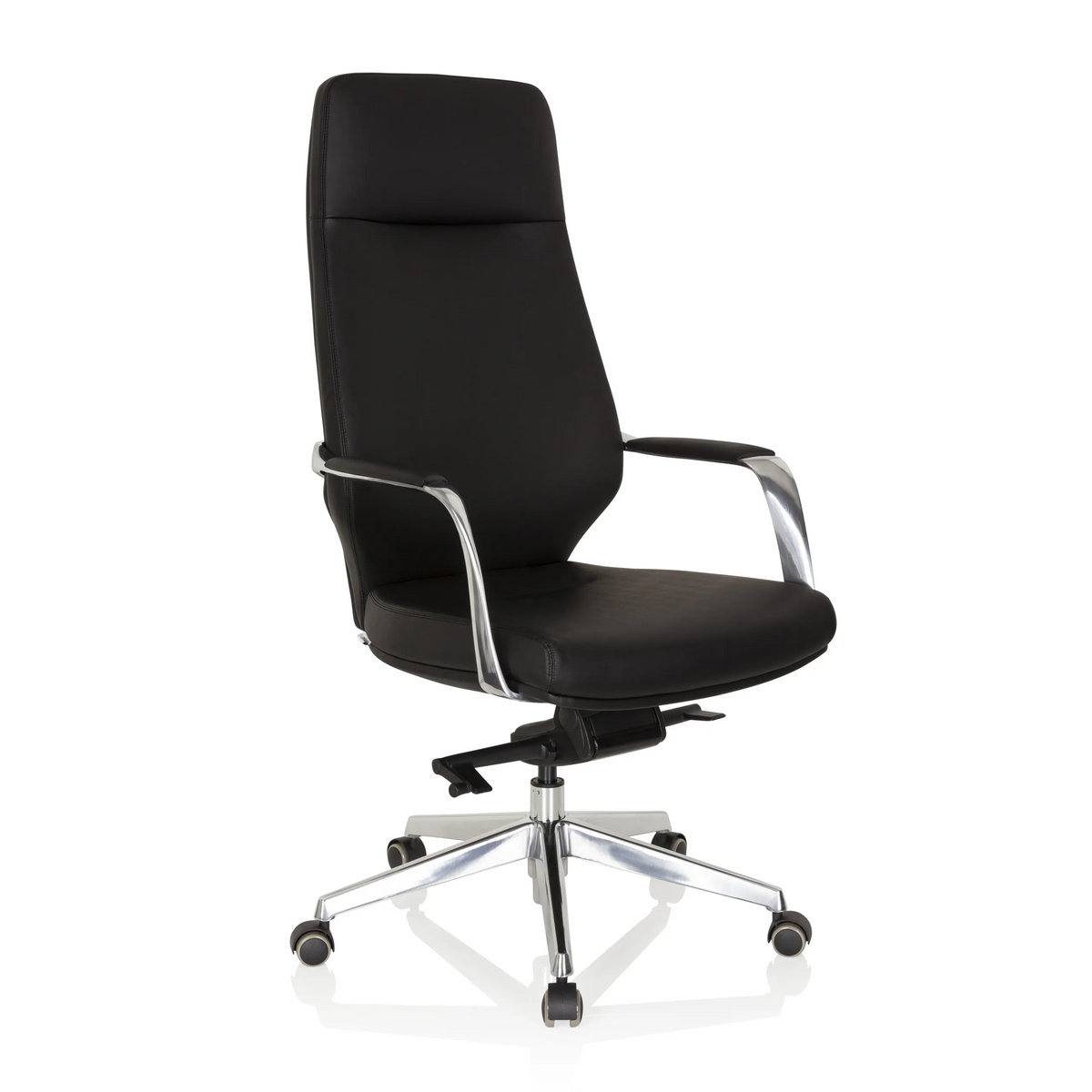 Poltrona professionale VELVET nera con braccioli e base a cinque ruote di hjh OFFICE – vista a 360° (vista frontale a tre quarti 40°)