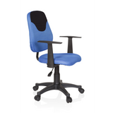 Sedia girevole per bambini KIDDY STYLE blu con schienale in rete, braccioli e base a cinque ruote di hjh OFFICE – vista a 360° (vista frontale a tre quarti 60°)