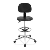 Sedia da banco nera TOP WORK 24 I con poggiapiedi e base a cinque ruote di hjh OFFICE – vista a 360° (vista frontale 0°)