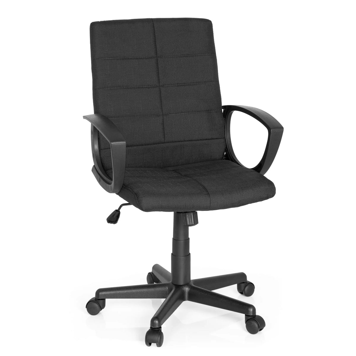Sedia Home Office STAR-TEC CL300 nera con braccioli e base a cinque ruote di MyBuero – vista a 360° (vista frontale 20°)