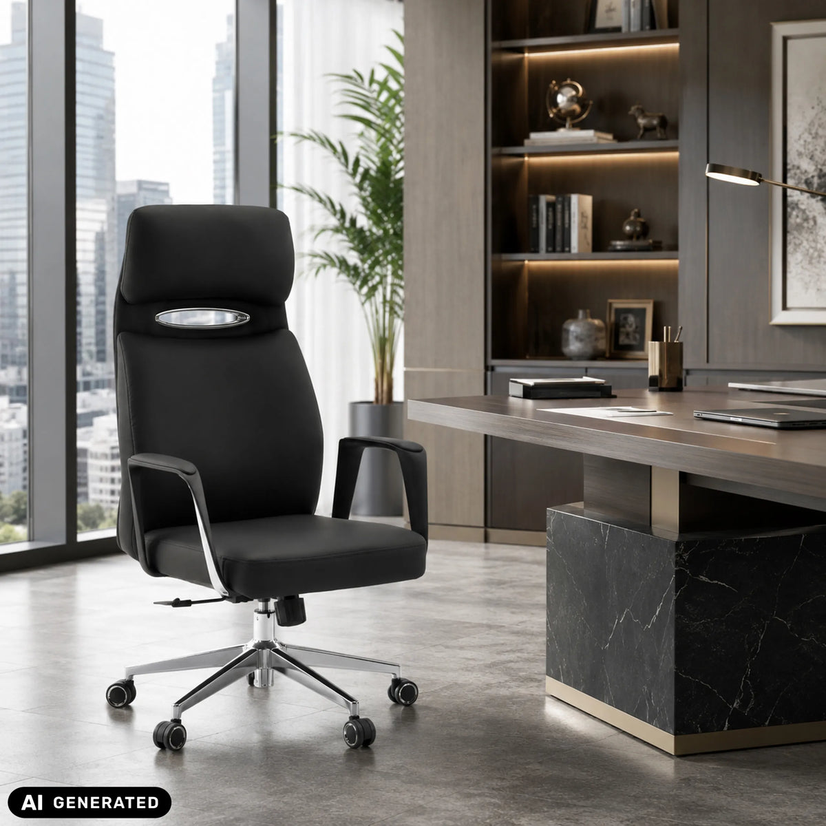 Poltrona professionale VELVET ECO nera con struttura cromata e ruote per moquette di hjh OFFICE