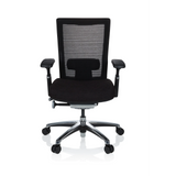High-end Sedia da ufficio NOVA PRO ALU nera con schienale in rete e base a cinque ruote di hjh OFFICE – vista a 360° (vista frontale 0°)