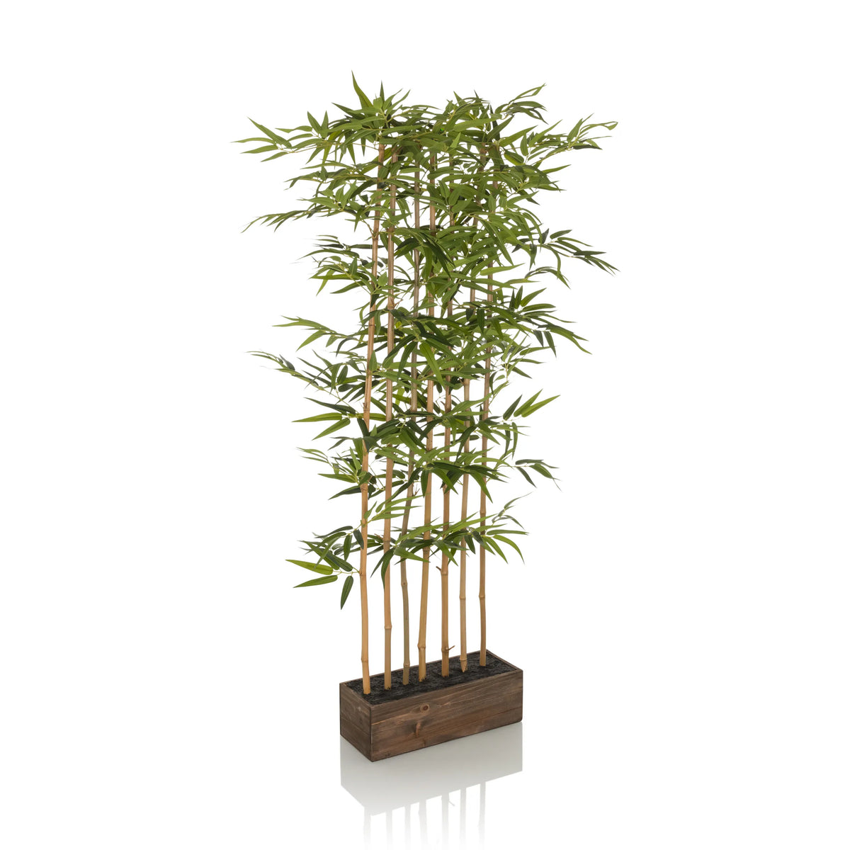 Piante artificiali verdi BAMBUS I a forma di bambù con vaso quadrato in legno di hjh OFFICE – vista a 360° (profilo laterale 90°)