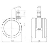 Disegno tecnico delle Rotelle per Sedia 5x ROLO FREE 11mm/65mm con un diametro di 65 mm di hjh OFFICE
